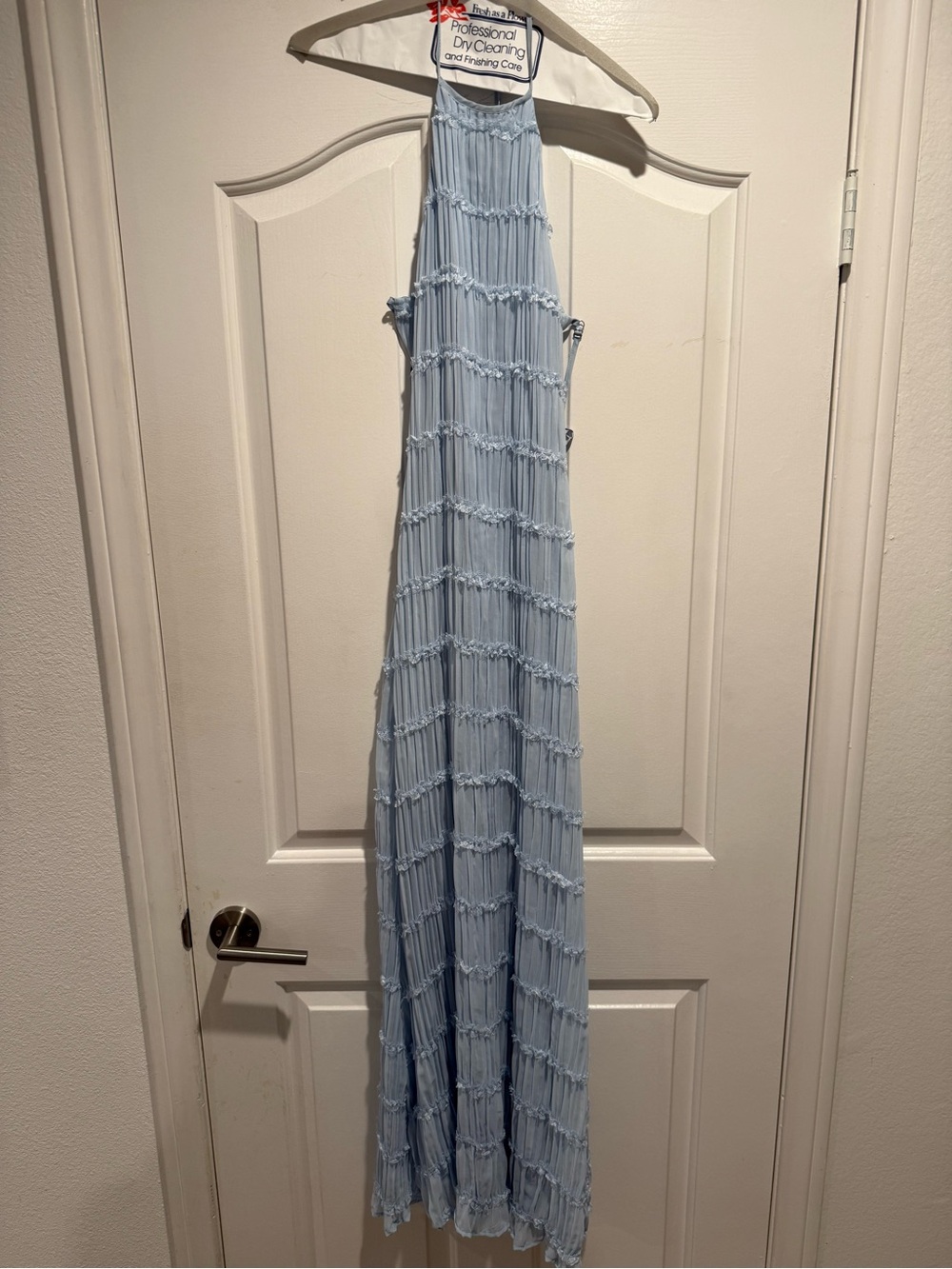 Peppermayo Blue Pleated Lace Halter Maxi Dress Size S